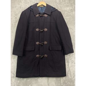 T Harris London‎ Men's Duffel Coat Hooded Size Large Black Wool Full Zip